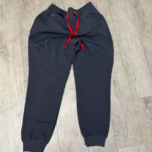 Figs high waisted zamora Joggers with Red Accents Elastic Waistband.